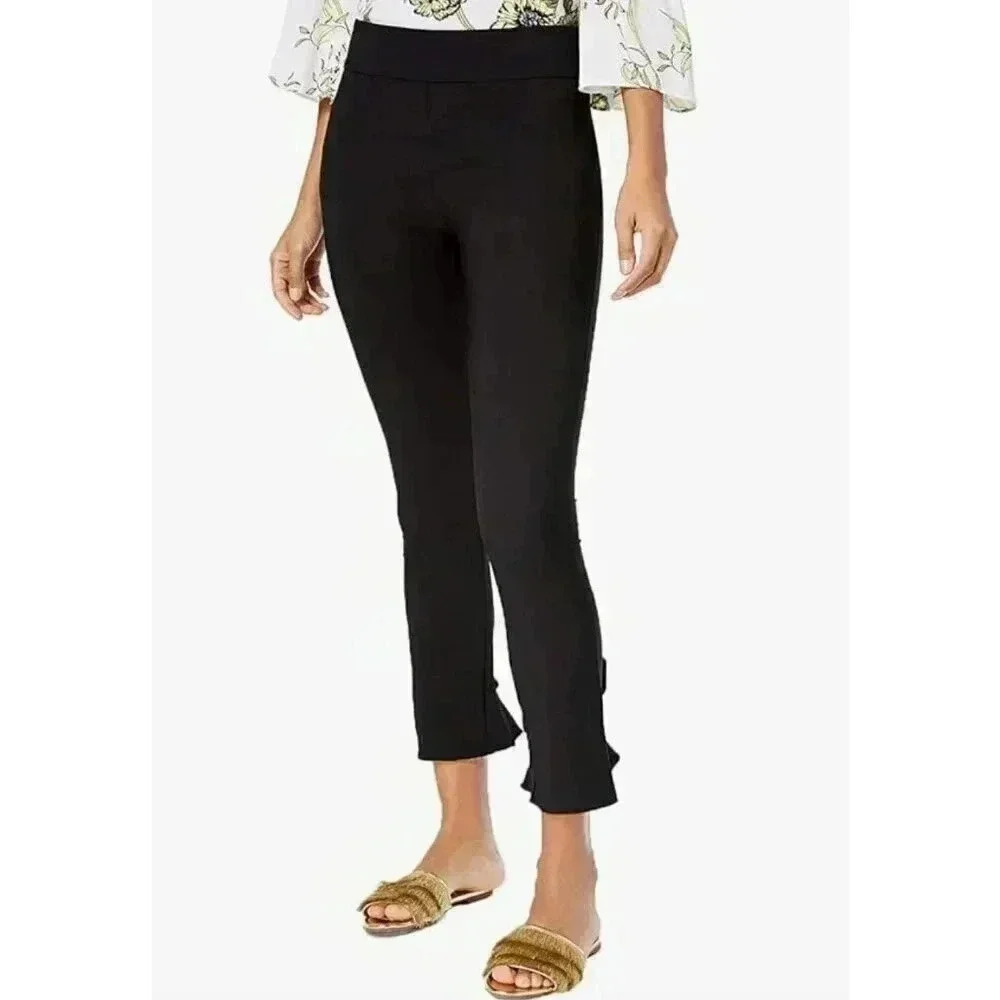 I.N.C. International Concepts, Curvy Ruffled-Hem Skinny leg Pants, Black, 10